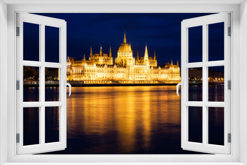 hungary  Budapest  twilight at Danube River with lit up Hungarian Parliament building