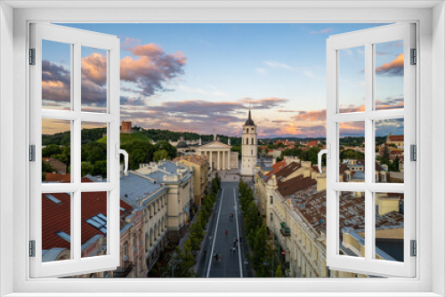 Aerial summer beautiful sunset view of Vilnius Old Town (Gediminas Avenue), Lithuania