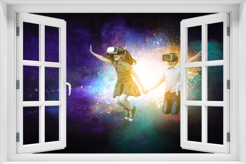 Fototapeta Naklejka Na Ścianę Okno 3D - Kids wearing virtual reality goggles