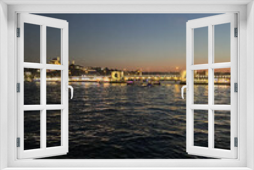 Fototapeta Naklejka Na Ścianę Okno 3D - Istanbul City Ferry with sunset over Bosphorus. Golden sky over Bosphorus, Istanbul