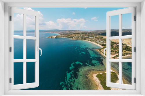 Fototapeta Naklejka Na Ścianę Okno 3D - Aerial panorama of turquoise sea waters in Sithonia, Halkidiki . Summer holiday season in Kastri, Greece
