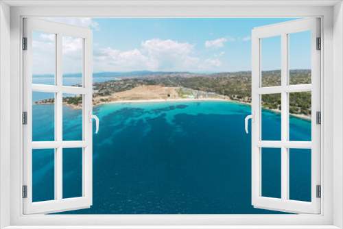 Fototapeta Naklejka Na Ścianę Okno 3D - Aerial view of Agios Ioannis beach in Sithonia peninsula of Chalkidiki, Greece,  Tropical turquoise water during summer holiday season