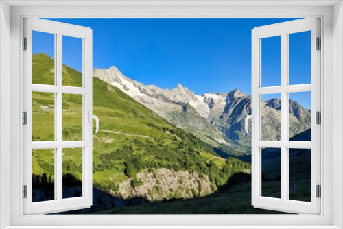 Fototapeta Naklejka Na Ścianę Okno 3D - hike in the val ferret from la fouly to the Great St. Bernhard. Beautiful mountain panorama in Valais. Travel in Switzerland. High quality photo