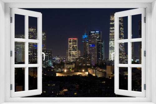 Fototapeta Naklejka Na Ścianę Okno 3D - city skyline panoramic view, Tel Aviv, Israel 7.2022 buildings and skyscrapers at night