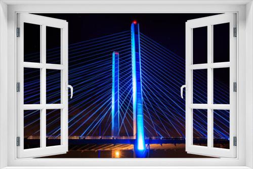 Fototapeta Naklejka Na Ścianę Okno 3D - Lit up River Bridge at Night