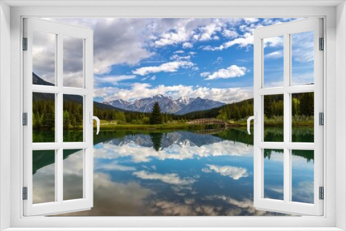 Fototapeta Naklejka Na Ścianę Okno 3D - Panoramic Reflections On Cascade Ponds In Banff
