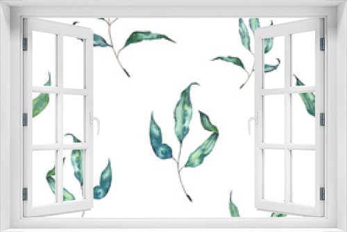 Fototapeta Naklejka Na Ścianę Okno 3D - Realistic green grass, leaves, plant branches watercolor set. Various types of field grass, a collection of wild grass elements. Hand-painted parts of botanical plants 