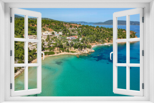 Fototapeta Naklejka Na Ścianę Okno 3D - Aerial view over Chrisi Milia beach and the rocky surrounded area in Alonissos island, Greece