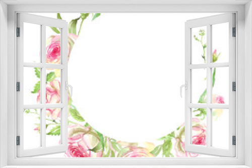 Fototapeta Naklejka Na Ścianę Okno 3D - Roses frame. Watercolor clipart