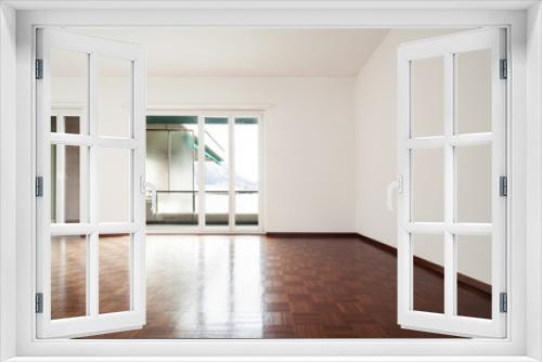 Fototapeta Naklejka Na Ścianę Okno 3D - Interior empty, white walls parquet floor