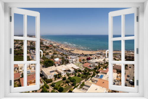 Aerial view of Torre La Mata beach, Alicante during sunny summer day. Costa Blanca. Spain. Travel and tourism concept.