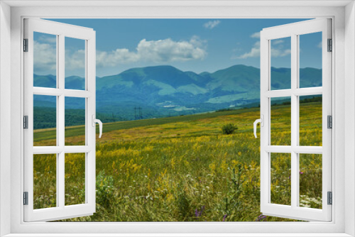 Fototapeta Naklejka Na Ścianę Okno 3D -  Scenic view of green meadows big mountain  Dagestan