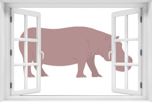 Fototapeta Naklejka Na Ścianę Okno 3D - Large adult hippo. African wild dangerous animal. Herbivorous mammal. Flat vector illustration isolated on white background