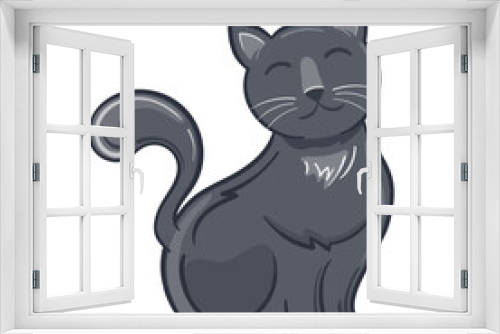 Fototapeta Naklejka Na Ścianę Okno 3D - Vector illustration cute grey cat with narrowed eyes enjoys him life.