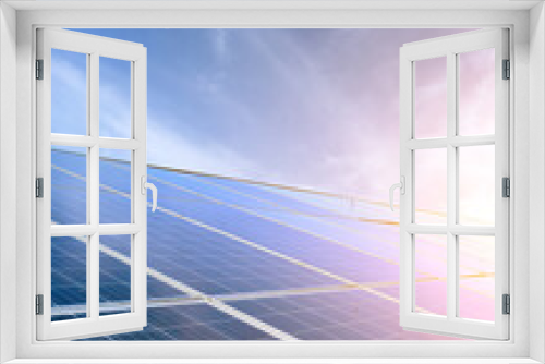 Fototapeta Naklejka Na Ścianę Okno 3D - Photovoltaic panel, new technology for store and use the power from the nature with human life, sustainable energy and environmental friend concept.
