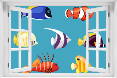 Fototapeta Naklejka Na Ścianę Okno 3D - exotic fishes. river ocean and aquarium underwater life colored fishes with various ornament. Vector wild animals