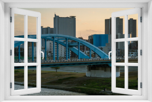 Fototapeta Naklejka Na Ścianę Okno 3D - 東京の風景：夕方の丸子橋０１