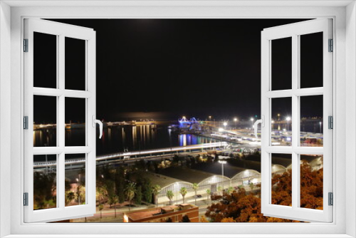 Fototapeta Naklejka Na Ścianę Okno 3D - Night Panoramic view of barcelona and cargo port in spain
