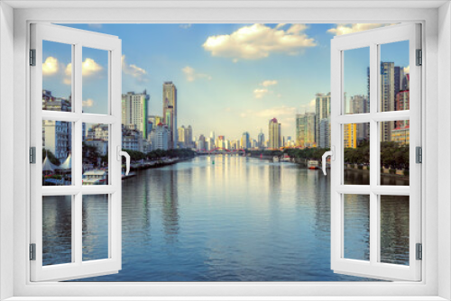 Fototapeta Naklejka Na Ścianę Okno 3D - Guangzhou city, Guangdong, China. Pearl (Zhujiang) River, Xidi Wharf and city skyline.