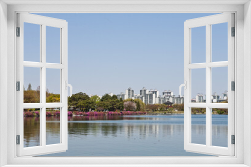 Fototapeta Naklejka Na Ścianę Okno 3D - 호수 공원의 전경