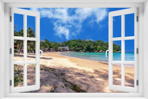 Fototapeta Naklejka Na Ścianę Okno 3D - Colourful Skies Sunset over Kata Beach in Phuket Thailand. This Lovely island waters are turquoise blue waters, lush green mountains colourful skies and beautiful views of Pa Tong Patong