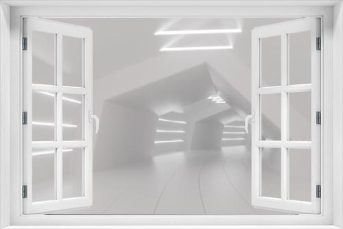 Fototapeta Naklejka Na Ścianę Okno 3D - White neon tunnel, 3d rendering.
