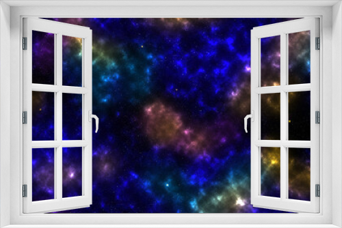 Fototapeta Naklejka Na Ścianę Okno 3D - Stars and galaxies in outer space panorama. Endless universe, astronomy background