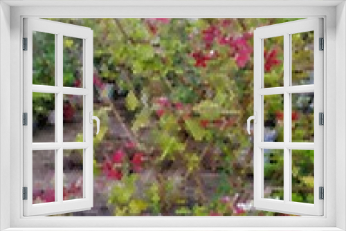 Fototapeta Naklejka Na Ścianę Okno 3D - Tropical foliage in the garden. Beautiful nature illustration to print on magazine cover, Flyer, brochure. Natural Painted impressionist idea for interior decoration, wall frame, wallpaper, tiles etc