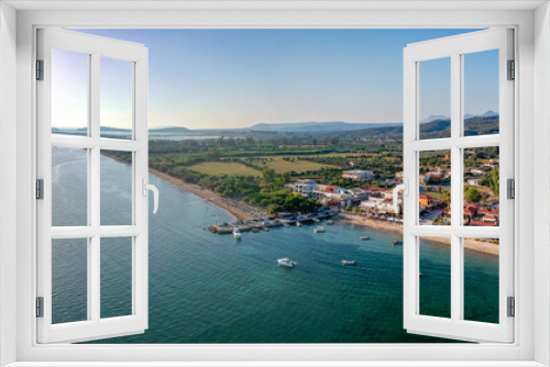 Fototapeta Naklejka Na Ścianę Okno 3D - Panoramic aerial view over Gialova seaside city in Navarino bay. It is one of the best touristic places located in Messenia, Greece.