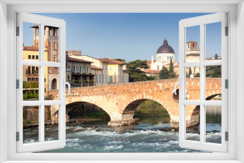 Fototapeta Naklejka Na Ścianę Okno 3D - Verona. Ponte Pietra sul fiume Adige
