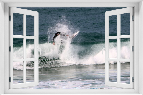 Fototapeta Naklejka Na Ścianę Okno 3D - Surfing on high waves in the Mediterranean.