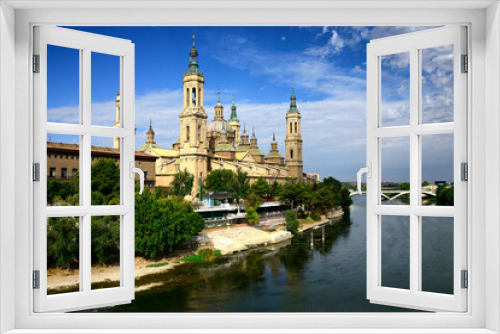 Fototapeta Naklejka Na Ścianę Okno 3D - Catedral-Basílica de Nuestra Señora del Pilar de Zaragoza, Cathedral-Basilica of Our Lady of the Pillar, view from Puente de Piedra bridge over Ebro river, Zaragoza, Aragón, Spain, Europe