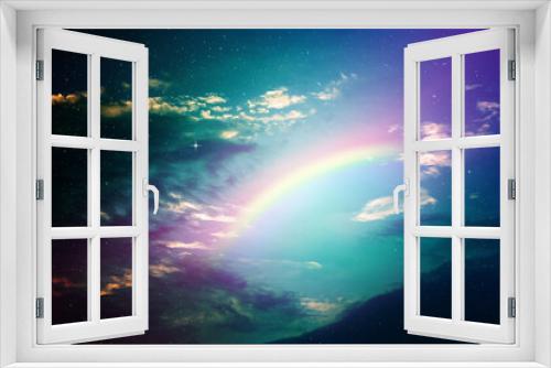 Fototapeta Naklejka Na Ścianę Okno 3D - rainbow in night blue sky