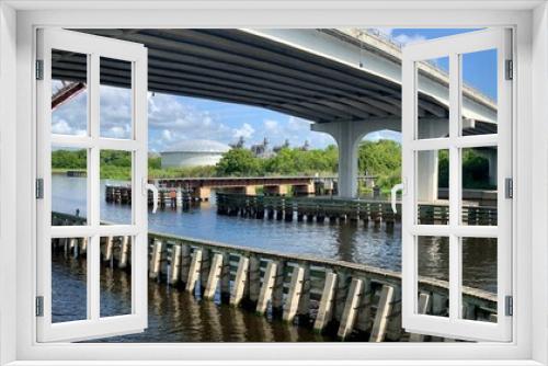 Fototapeta Naklejka Na Ścianę Okno 3D - Old Lake Monroe Train Bridge under new bridge over the St Johns River near Sanford, Florida