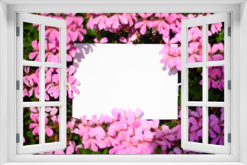 Fototapeta Naklejka Na Ścianę Okno 3D - White card on pink flowers background
