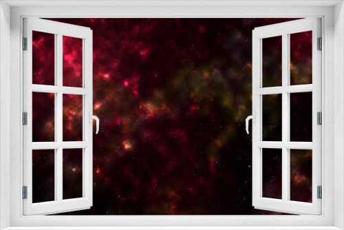 Fototapeta Naklejka Na Ścianę Okno 3D - Abstract background design using a space or nabule theme, the elements used are bright red and yellow colored particles and a black background