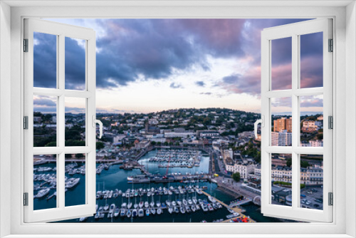 Fototapeta Naklejka Na Ścianę Okno 3D - Sunset over Torquay Harbour and Marina, English Riviera from a drone, Devon, England, Europe	