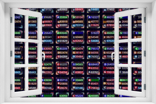Abstract animation of colorful digital folders with flickering digits of business, finance, technology or marketing on display screen. Animation. Big data on LED panel