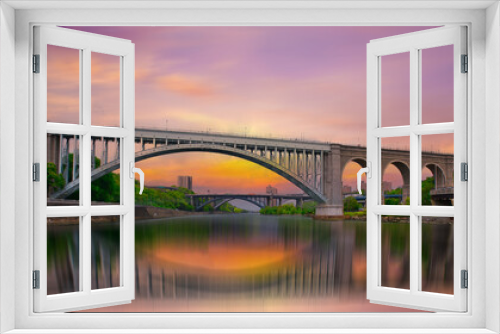 Fototapeta Naklejka Na Ścianę Okno 3D - Bridge at vibrant sunset, New York City, United States
