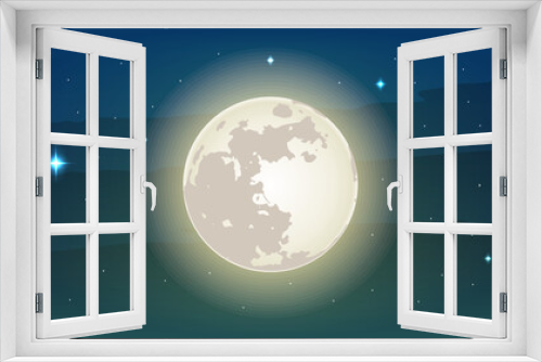 Fototapeta Naklejka Na Ścianę Okno 3D - full moon on dark blue sky. Vector illustration