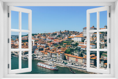 Fototapeta Naklejka Na Ścianę Okno 3D - View of Oporto city from top on the other side of Duoro river 