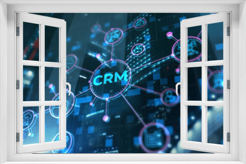 CRM. Customer Relationship Management on modern city background