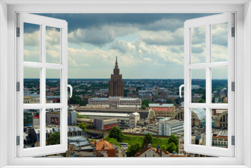 Fototapeta Naklejka Na Ścianę Okno 3D - Cityscape of Riga, Latvia - View of Latvian Academy of Sciences and Riga Central Market