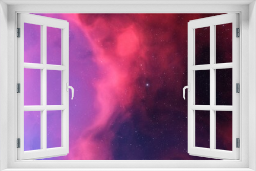 Fototapeta Naklejka Na Ścianę Okno 3D - red-violet nebula in outer space, horsehead nebula, unusual colorful nebula in a distant galaxy, red nebula 3d render
