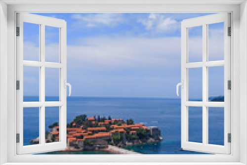Fototapeta Naklejka Na Ścianę Okno 3D - Beautiful view from above on Sveti Stefan island in Montenegro