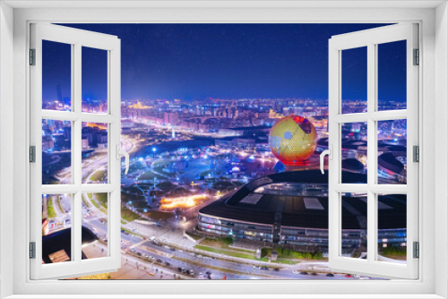 Fototapeta Naklejka Na Ścianę Okno 3D - Nur-Sultan, Kazakhstan - August 8, 2022: main building of Expo 2017 in Astana, Exhibition Complex - Nur Alem Aerial drone view