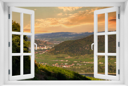 Fototapeta Naklejka Na Ścianę Okno 3D - Picturesque landscape with vineyards in Wachau valley. Krems region. Lower Austria