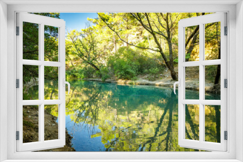 Fototapeta Naklejka Na Ścianę Okno 3D - Lake in The seven springs waterfall forest area in the island of Rhodes, Greece, Europe.