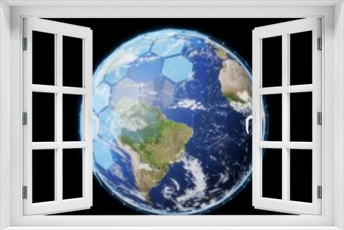 Fototapeta Naklejka Na Ścianę Okno 3D - global earth views from space with a shield. Concept of business communication technology isolated background. 3d illustration