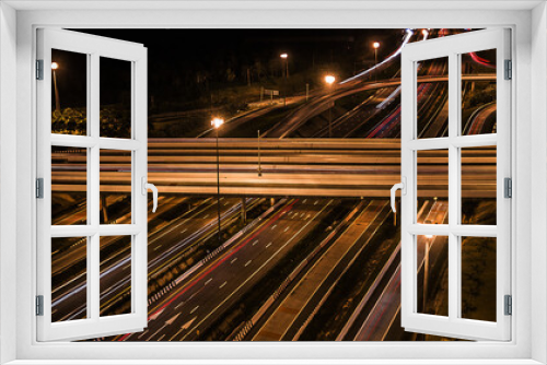Fototapeta Naklejka Na Ścianę Okno 3D - over Road city highway at night - Bird eye viwe - drone -Top view
